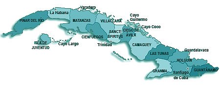 Mapa de Cuba con distribucion de sus provincias